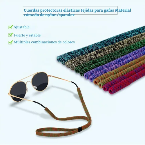 Vista 2 de Correa para gafas (paquete de 6) soporte para gafas, correa de nailon elástico suave para hombres y mujeres Paquete de 6 (color mezclado)