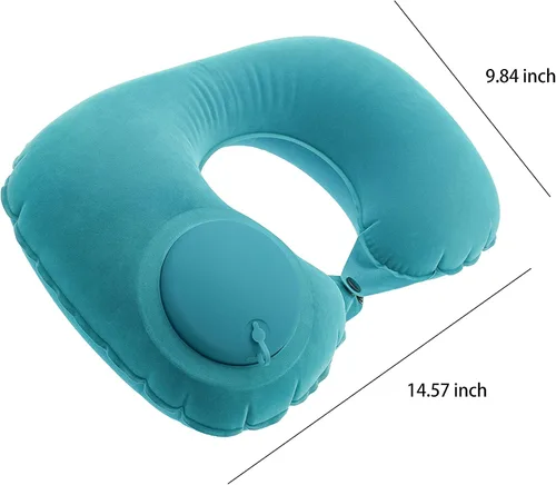 Vista 7 de Almohada inflable de viaje manual presurizada almohada inflable automática en forma de U azul claro transpirable cómoda almohada núcleo cervical