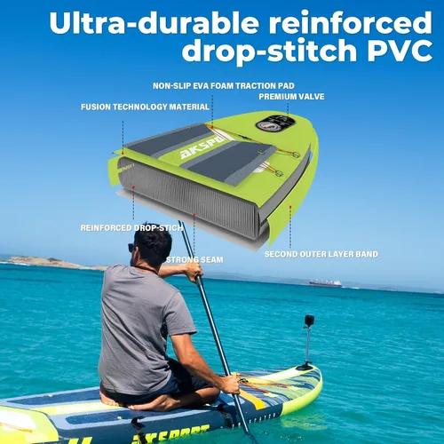 Vista 5 de AKSPORT Tabla de Paddle Inflable de Pie, Tabla SUP con Todos los Accesorios, Diseño Amplio y Estable, Cubierta Antideslizante, Tablas de Paddle