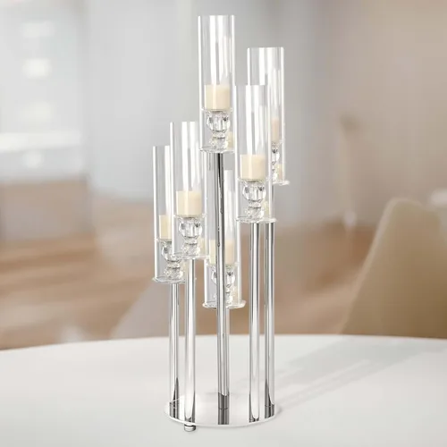 Vista 12 de Efavormart - Candelabro de acrílico transparente con 9 brazos, soporte para velas con base cuadrada, 4 pies de alto