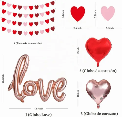 Vista 4 de Guirnalda de corazones para el día de San Valentín, guirnalda de globos para el día de San Valentín, decoración con globos de amor de 40 pulgadas