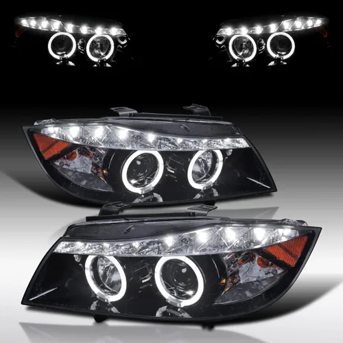 Vista 7 de Autozensation Compatible con BMW E90 serie 3 de 4 puertas Sedán 2006-2008, juego de faros izquierdo + derecho, faros de proyector LED de tira negra
