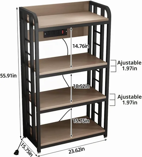 Vista 2 de SIREDEEP Estante para panaderos con toma de corriente, estante de cocina de 4 niveles, soporte para microondas con almacenamiento, adecuado para Gris