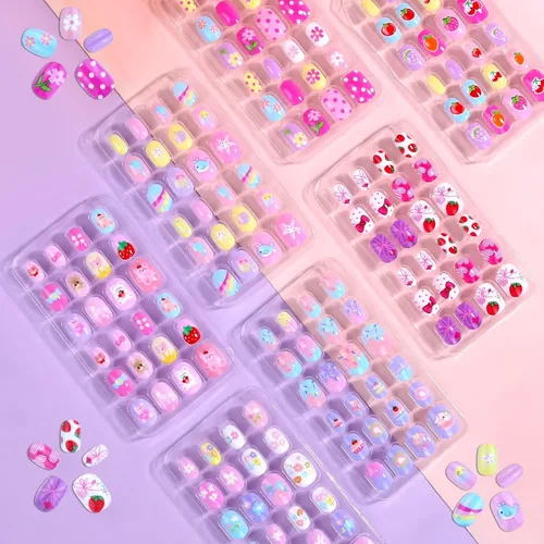 Vista 9 de Shynek Uñas Postizas para Niñas, 168 Piezas de Uñas Postizas Infantiles con Adhesivo Pre-Pegado, Juego de Uñas Postizas de Cubierta Completa