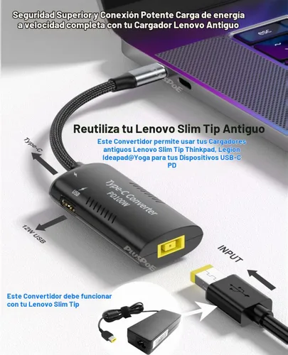 Vista 3 de PLUSPOE Adaptador USB C a punta delgada, PD3.0 carga rápida multipuerto para Lenovo Thinkpad, MacBook, Chromebook