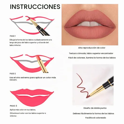 Vista 3 de evpct DNM Juego de 6 delineadores y lápices labiales, 2 en 1, impermeables, 24 horas de duración, para mujer, castaño, nude, rosa antiguo, marrón