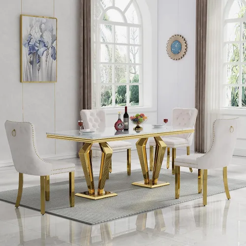Vista 16 de HomVent - Juego de mesa de comedor de mármol sintético de 68 pulgadas con 4 sillas de terciopelo para cocina Modern Rectangular Faux Marble