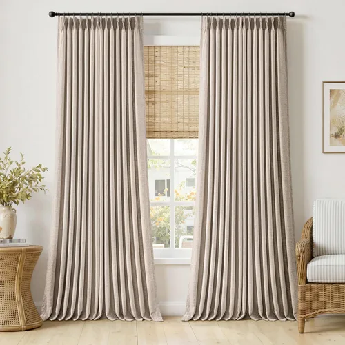 Vista 23 de MIULEE Cortinas de lino gruesas con pinzas plegadas de 96 pulgadas de largo, 2 paneles para sala de estar y dormitorio, cortinas de ventana Natural