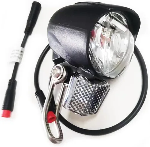 Vista 7 de Faro eléctrico para bicicleta de noche, luz delantera LED, adecuada para 24 V, 36 V, 48 V, controlador de batería, impermeable, conector macho de 2