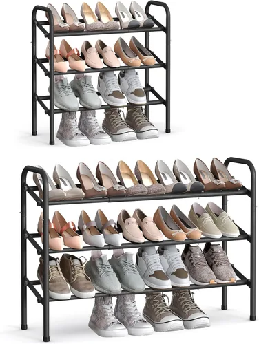 Vista 10 de SONGMICS Zapatero expandible, estante de zapatos de 1 nivel, organizador de zapatos ajustable para 10 pares de zapatos, zapatero de pie libre