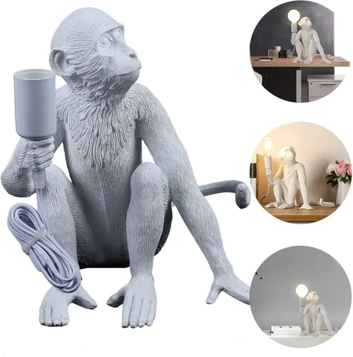 Vista 3 de Lámparas de escritorio de resina con diseño de mono moderno, iluminación creativa de mesa con cable enchufable para sala de estar, dormitorio, Blanco