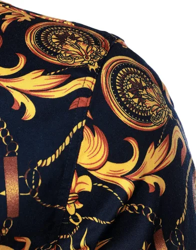 Vista 5 de ZEROYAA Camisas de vestir de algodón de manga larga con estampado floral hipster para hombre