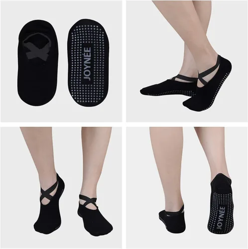 Vista 4 de JOYNÉE Calcetines de yoga antideslizantes para mujer con agarres, ideales para pilates, barras, bailes, hospitales, fitness, 3 pares