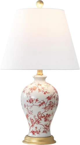 Vista 10 de JONATHAN Y JYL3009E Grace 24" lámpara de mesa LED de cerámica/hierro estilo floral de campo francés, azul marino/blanco para dormitorio, sala