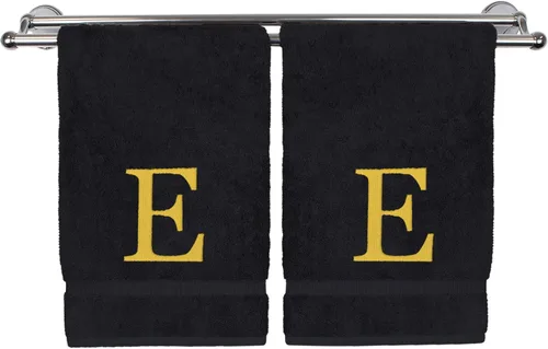 Vista 193 de Toalla de mano monogramada, regalo personalizado, juego de 2 - Toalla bordada con letra de bloque dorada - Extra absorbente 100% algodón turco