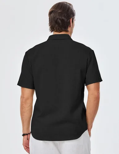 Vista 32 de JMIERR Camisas de vestir a rayas con botones y manga corta para hombre