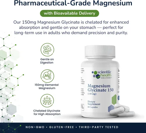 Vista 4 de Glicinato de magnesio 150 mg - Magnesio de alta absorción para la salud del corazón, los huesos y los músculos - Apoya los calambres en las piernas