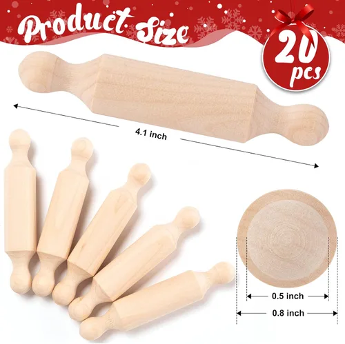 Vista 7 de 20 mini rodillos para manualidades, pequeño rodillo de masa de madera para niños en la cocina, hornear y juegos imaginativos, bandeja escalonada
