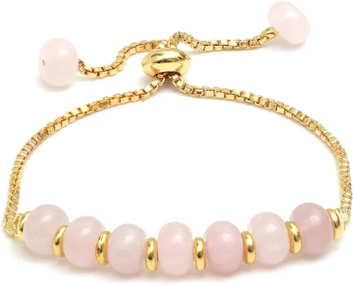 Vista 16 de Gempires - Pulsera de cuentas redondas naturales, chapada en oro amarillo de 14 quilates, joyería hecha a mano, pulseras ajustables para mujer