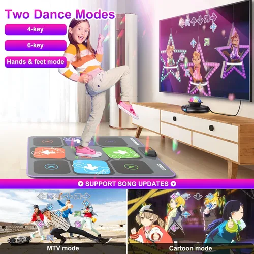 Vista 4 de FWFX Alfombrilla de baile de videojuegos para niños y adultos, juego de almohadilla de baile para TV, juguetes para niños de 4, 5, 6, 7, 8, 9, 10