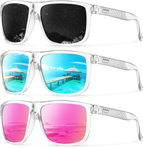 Vista 72 de KALIYADI Gafas de sol polarizadas para hombre, gafas de sol ligeras con protección UV para conducir, pescar y jugar golf (3 unidades) Negro