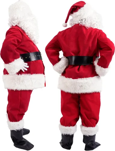Vista 3 de Soulty Disfraz de Papá Noel para hombre, 11 piezas, de terciopelo rojo, traje de Papá Noel de Navidad para hombres adultos, conjunto de traje