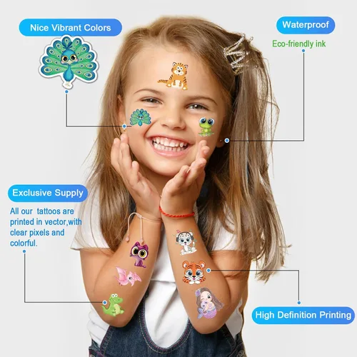 Vista 4 de Aresvns Paquete económico de tatuajes temporales para niños, más de 1000 piezas de tatuajes falsos lindos para niños y niñas, suministros de fiesta