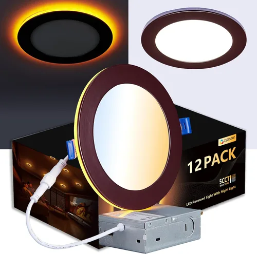 Vista 15 de CycevSun Luces LED Empotradas de 4 Pulgadas con Luz Nocturna - Downlight Wafer Ultrafino Sin Lata para Exteriores, Iluminación de Sofito, Regulable