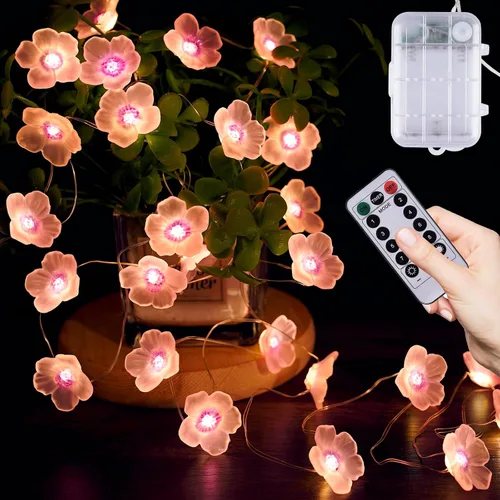 Vista 9 de OMIKA Luces de Flores Multicolor Guirnalda de Luces de Flor de Cerezo, Funciona con Pilas y USB, Luces de Hadas LED de 13 pies con 40 LED