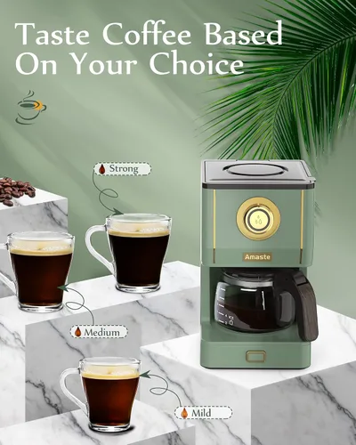 Vista 8 de Amaste Juego de cafetera y tostadora retro, verde matcha y blanco elegante con oro rosa