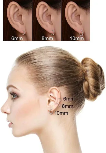 Vista 5 de Aretes de aro Huggie para mujeres y hombres, acero inoxidable quirúrgico 316L, 0.236 in, 0.315 in, 0.394 in, para hombre, aretes de aro
