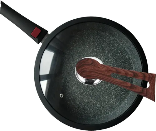 Vista 3 de SHOWERORO Mango universal de repuesto para tapa de olla con acabado de grano de madera, agarre ergonómico que se adapta a varios accesorios