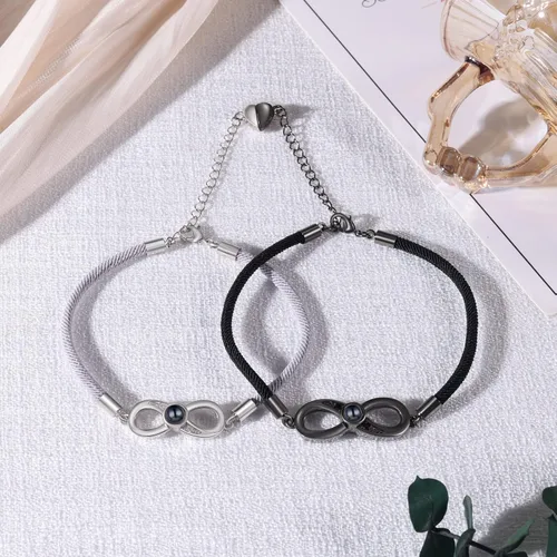 Vista 3 de Nameinhea Pulsera personalizada con imagen en el interior, pulsera de proyección de fotos, pulsera personalizada con foto conmemorativa para novia