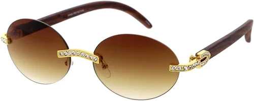 Vista 2 de zeroUV Gafas de sol ovaladas sin montura decoradas con diamantes de imitación retro