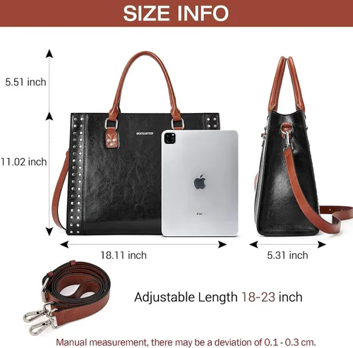 Vista 4 de BOSTANTEN Bolsos de cuero para mujer, bolsos de mano con asa superior, bolso de hombro, bolso de trabajo, carteras de cuero negro y para mujer