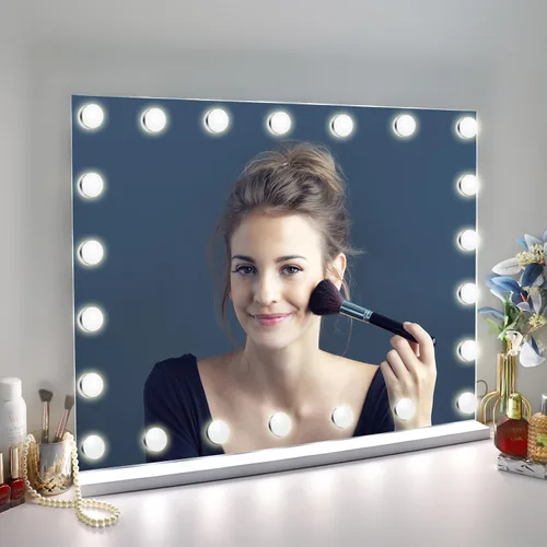 Vista 6 de Espejo de tocador de maquillaje con luces, 10 x grandes con 22 bombillas LED regulables, 3 modos de color, control táctil para dormitorio, mesa