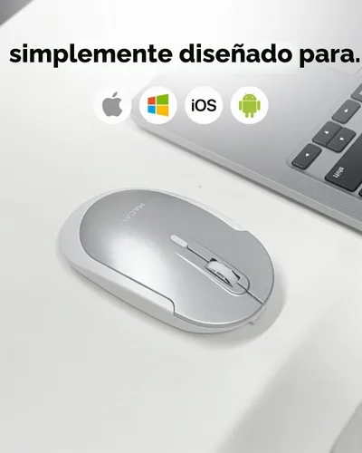 Vista 2 de Macally Mouse Bluetooth Inalámbrico para Mac, MacBook Pro/Air, iPad y PC - Cómodo y Silencioso Mouse Apple Inalámbrico Compatible - Plata