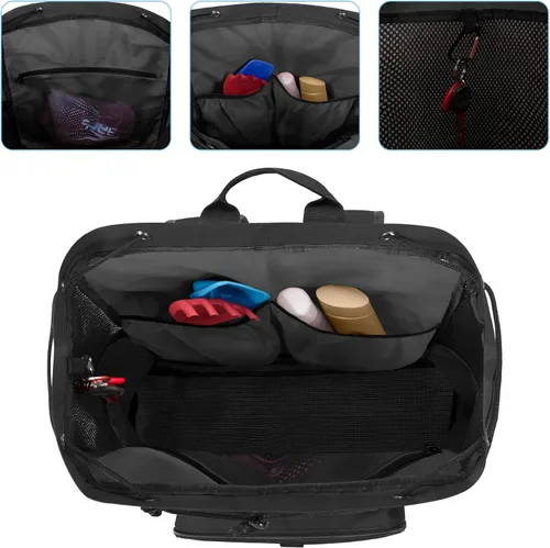 Vista 2 de Fasrom Mochila de playa de malla con cremallera inferior, mochila deportiva para gimnasio, natación, playa, piscina y viajes (diseño patente), Negro