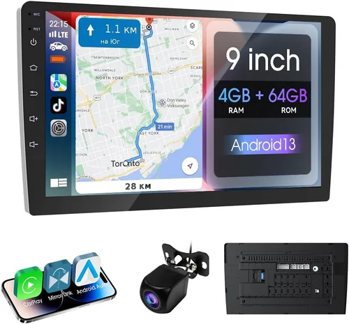 Vista 9 de Haudio Estéreo inalámbrico de doble DIN de 9 pulgadas para automóvil, con Apple CarPlay y pantalla de radio Android Auto, con Mirror Link, Bluetooth