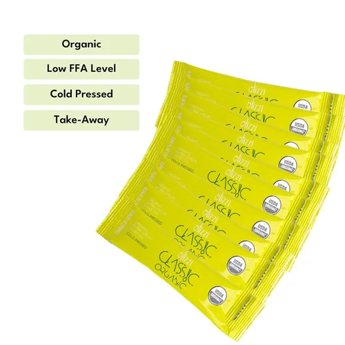 Vista 4 de Paquetes de aceite de oliva Olizzi Classic Organic Extra Virgen, nueva cosecha, galardonada, prensado en frío, certificado orgánico USDA, porción