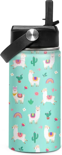 Vista 31 de SANDJEST Botella de agua para niños con tapa con pajilla, botellas de agua de acero inoxidable con aislamiento del alfabeto de 12 onzas para niños