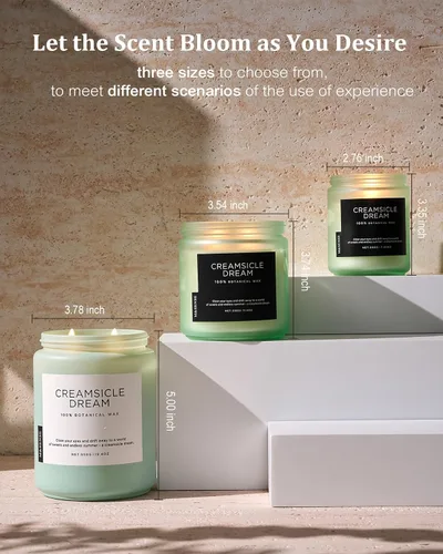 Vista 6 de M&SENSE Vela de crema naranja para renovación del hogar y aroma primaveral, vela de cera de soja de 19.4 onzas con 110 horas de tiempo