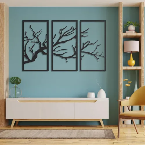 Vista 6 de fayholy Arte de pared de metal, árbol de la vida, 3 piezas, para colgar en la pared, arte de pared de metal del árbol de la vida, decoración Plata