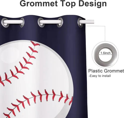 Vista 4 de Cortinas opacas de 42 x 63 pulgadas, cortinas opacas con ojales superiores para oscurecer ventanas (2 paneles) para sala de deportes de béisbol
