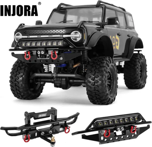 Vista 6 de INJORA Parachoques delantero de aluminio CNC para 1/18 RC Crawler TRX4M Bronco Upgrade (4M-43)