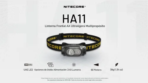 Vista 2 de Nitecore HA11 - Linterna frontal de campamento, 240 lúmenes, ultra ligera, utiliza 1 batería AA con clip multiusos (diadema de correa)