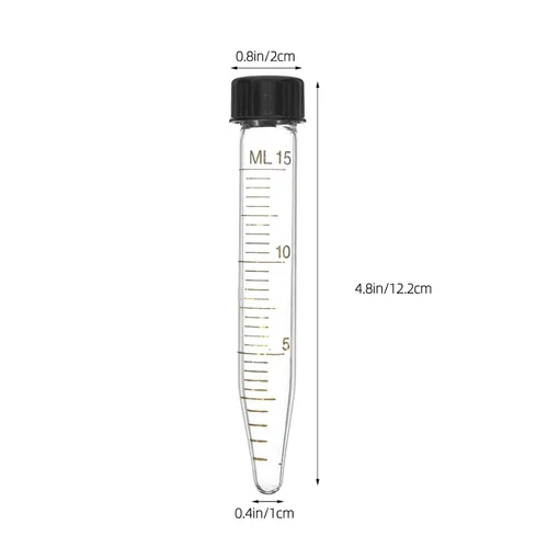 Vista 2 de Paquete de 10 tubos centrífugos cónicos de vidrio de 0.5 fl oz, tubos de ensayo graduados con tapones de rosca a prueba de fugas, frascos