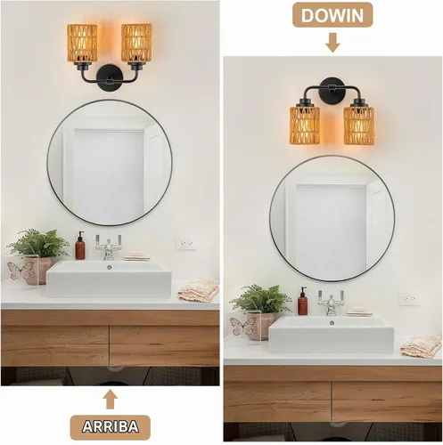 Vista 5 de Lámparas de baño bohemias, luces rústicas de tocador de 2 luces