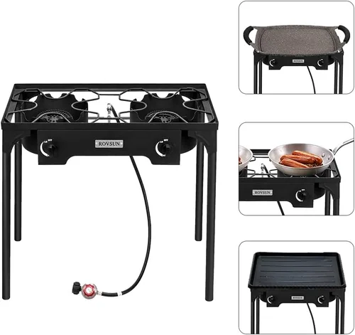 Vista 3 de ROVSUN Estufa de Gas Propano Portátil para Exteriores con 2/3 Quemadores, Cocina de Alta Presión con Soporte para Cocinar en el Patio, Acampar