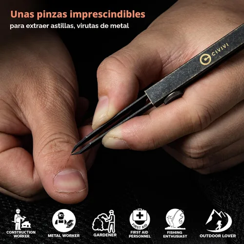 Vista 2 de CIVIVI Pinzas de precisión para espinas, pinzas retráctiles en llavero para hombres y mujeres EDC, pinzas Tac-N-Tweeze con funda de cuero diseñadas